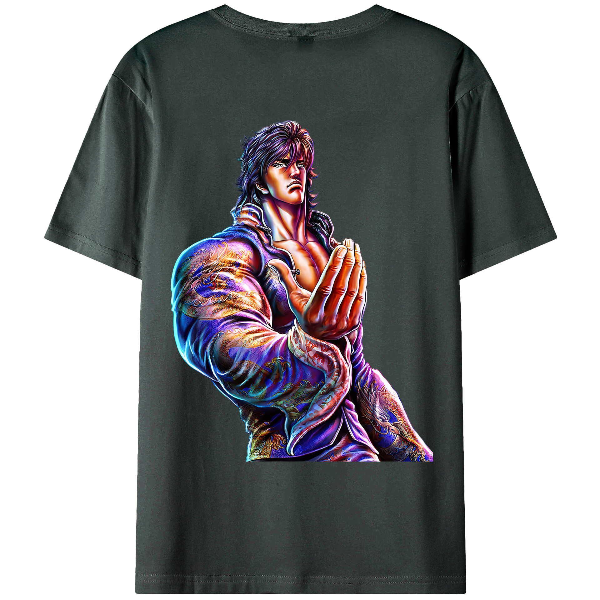 （画像用） 北斗の拳 Fist of the North Star 綿100％ メンズ半袖Tシャツ（バックプリント） 通気性